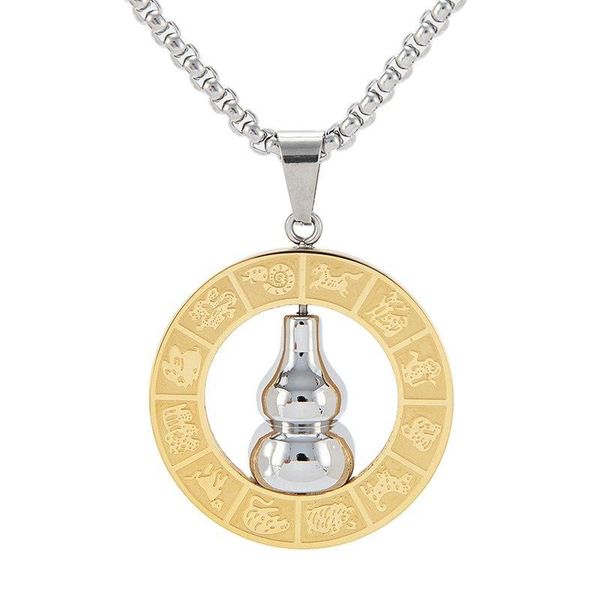 

pendant necklaces vintage men's necklace auspicious jiugongge bagua diagrams zodiac rotating gourd stainless steel retro amulet, Silver