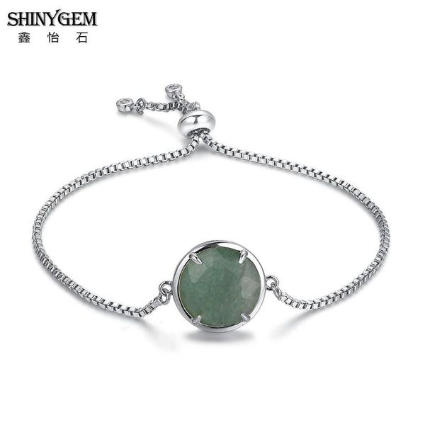 

charm bracelets shinygem gold/rose gold/silver plated stone for women 15mm faceted round gem box chain adjustable bracelet, Golden;silver