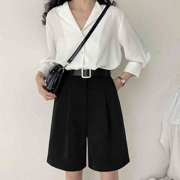 

women's shorts woman pants harajuku plus size suit short black gray loose high waist pockets wide leg solid office femme summer q8, White;black