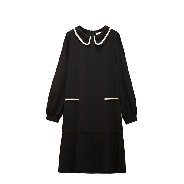 

casual dresses plus size vevesidos female 2021 spring autumn loose thin fashion age reduction black doll collar pleated dressses d32, Black;gray