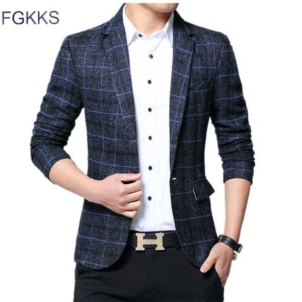 

fgkks fashion brand men's suit jackets autumn slim fit one button suit blazer fashion stylish formal england suit jackets 211120, White;black
