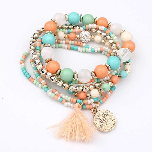 

charm bracelets women multilayer beads bangle tassels bangles bracelet for ladies rhinestone wristband fashion cuff cord jj15, Golden;silver