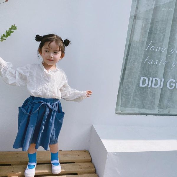 

spring korean baby girl skirt children's clothing girls cotton corduroy large pocket children princess skirts, Blue