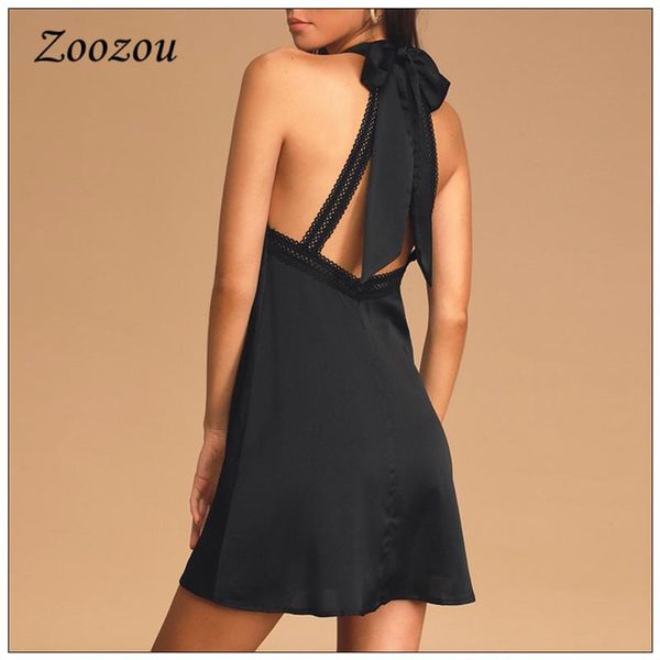 

black backless lace bandage mini dress plus size silky short for women open shoulder chic loose a line custom casual dresses, Black;gray