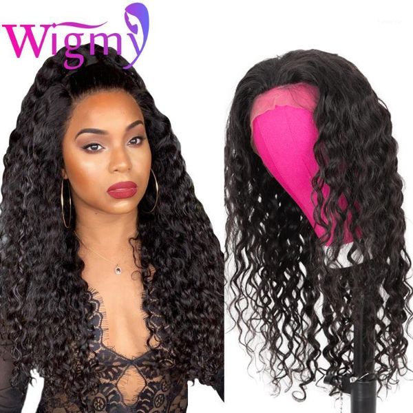 

water wave lace front human hair wigs for black women curly frontal natural color1, Black;brown
