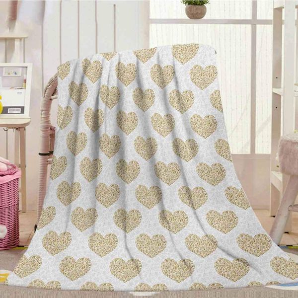 

sherpa blanket 50" x 60", heart blanket for all season ornamental floral foliage composition romantic pattern on greyscale