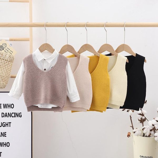 

pullover autumn spring children's vest boys and girls knitted waistcoat korean style baby for, Blue