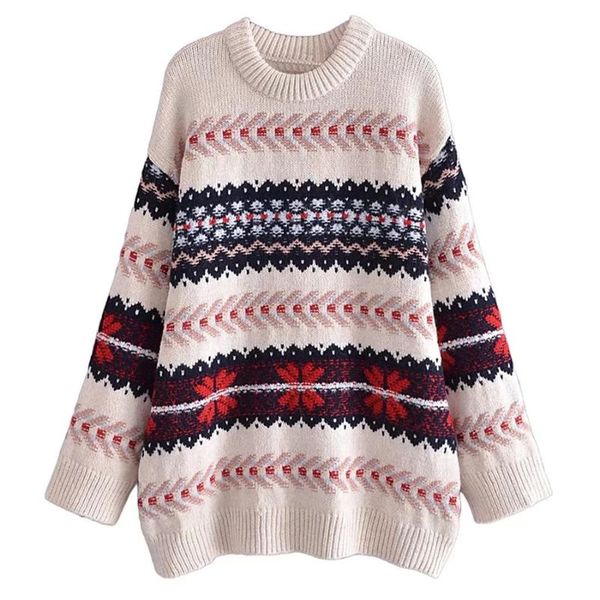 

women's sweaters elmsk women indie folk vinatge jacquard weave loose o-neck winter fashion christmas pullovers, White;black
