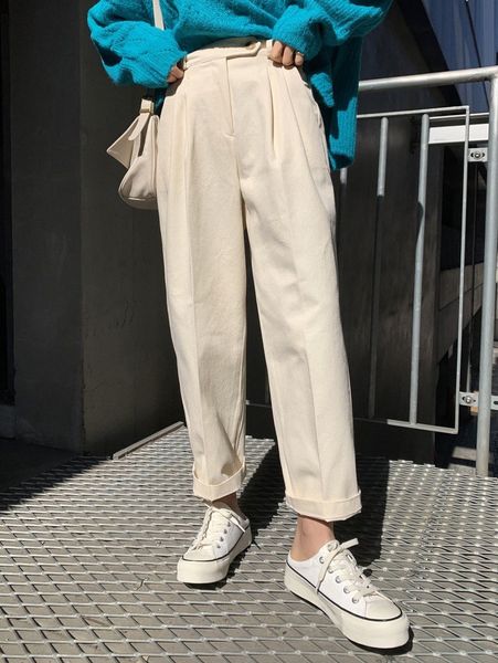 

dazy high waist plicated tapered pants t5fk#, Black;white