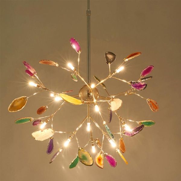 

pendant lamps creative agate chandelier colorful firefly g4 luminaria led round ring for kitchen dining room art