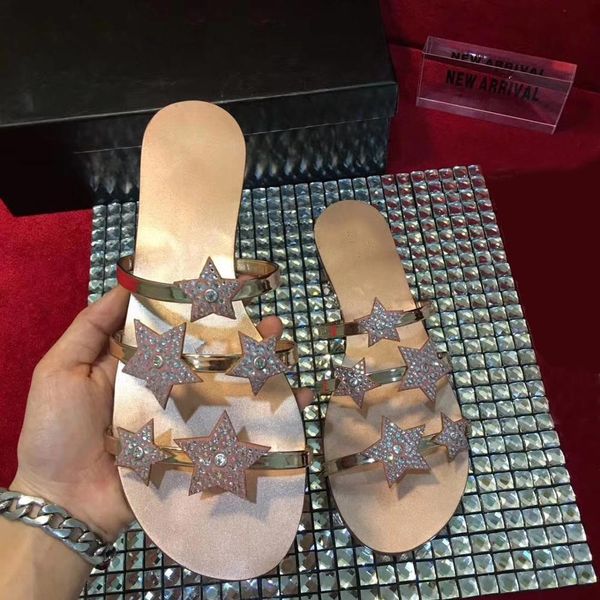 

rhinestone stars slippers women luxury shoes women designers flip flops women beach outdoor slip on crystal flats womens mules, Black
