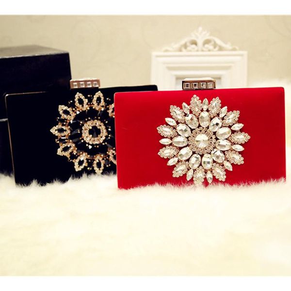 

velour vintage clutch bags with rhinestone elegant box bag fashion party wedding clutches banquet shoulder pouch ladies purse evening