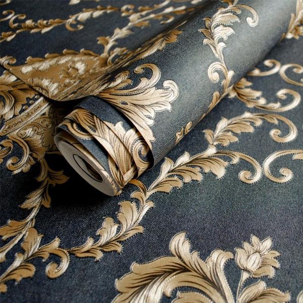 

wallpapers luxury black gold 3d wallpaper damask european floralwall paper bedroom living room tv background non-woven fashion