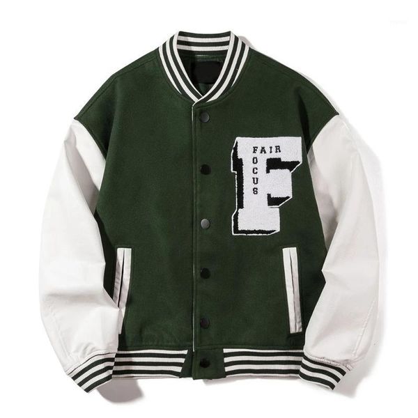 

hip hop baseball jackets men letters embroidery patchwork fashion college loose streetwear harajuku jacket green 2021 men's, Black;brown