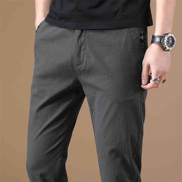 Осенние мужские тонкие стрейч повседневные брюки бизнес мода твердые цветные брюки мужской бренд черный темно-синий серый 210715