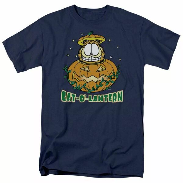 

garfield cat o lantern t shirt mens licensed halloween comic tee navy, White;black