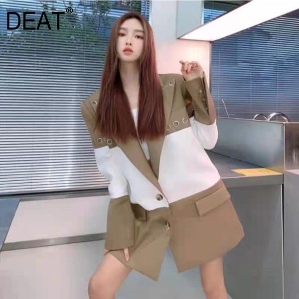 

[deat] color contrast white and khaki nched single breasted spring new style suit coat women spring and summer gx1063 210428, White;black