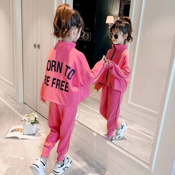 

sweet girls suit sportswear autumn back printed letter sweatshirt loose jacket pants set kids teens casual outfits 12 14 16, White