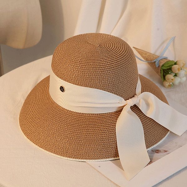 

summer ribbon straw hat french hepburn sunshade beach outdoor, Blue;gray