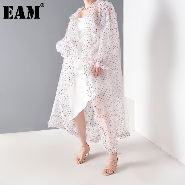 

[eam] women dot mesh perspective long big size blouse long sleeve loose fit shirt fashion spring summer jf39411 210512, White
