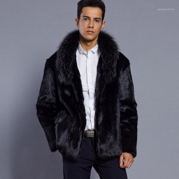 

men's fur & faux 2021 spring winter men coat mink collar jackets full length parka plus size coats winter-clothing, Black