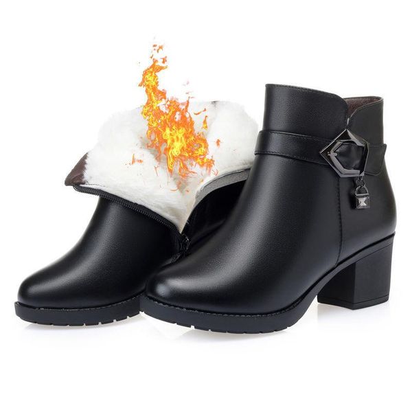 

boots plus size 35-40 women ankle 2021 winter warm fur shoes waterproof snow botas high heels fashion female quality, Black