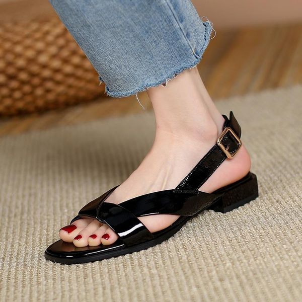

sandals 2021 pu leather female shoes low heel square toe casual summer fashion comfortable outdoor open ladies, Black
