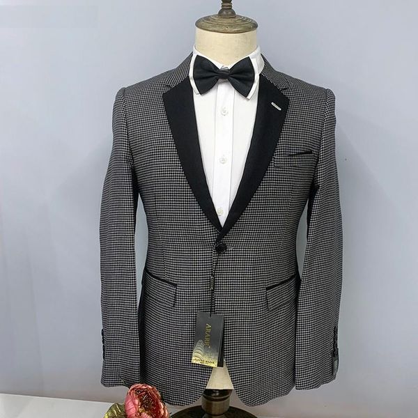 

men's suits & blazers houndstooth tuxedo wedding blazer for men fashion slim fit black collar design jacket europe size 46-56, White;black