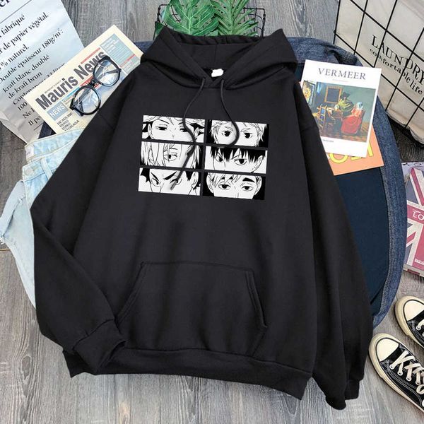 Haikyuu Anime Cool Face Photo Print Frauen Hoody Hip Hop Lace-up Mit Kapuze Harajuku Fleece Hoodie Frühling 2021 Mode Frau Hoodies Y0820