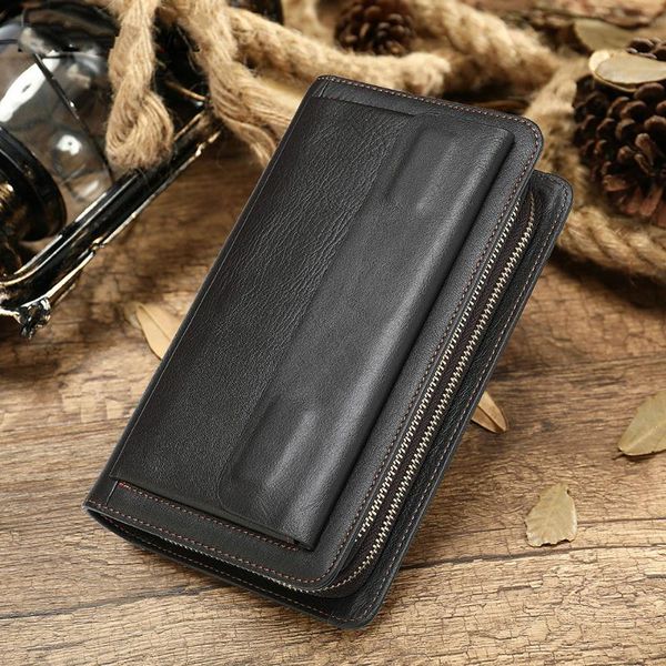 

wallets luxury men's organizer wallet business genuine leather purses long clutch bag zipper multiple card large-capacity holders, Red;black