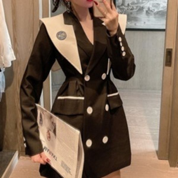 

women's suits & blazers [ewq] blazer casual da moda costura feminino, solto com gola azul marinha, contraste e cor, de outono , 16e1699, White;black