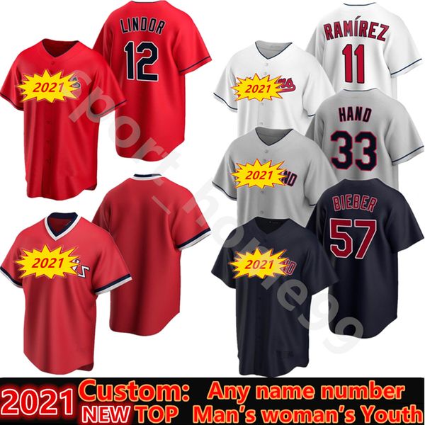 

2021 custom 12 francisco lindor jersey 11 jose ramirez 57 shane bieber 32 franmil reyes 35 oscar mercado men women youth kids cleveland base, Blue;black