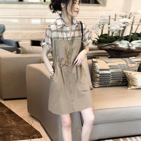 

casual temperament shirt drs women's summer waist slim plaid skirt 2021, Black
