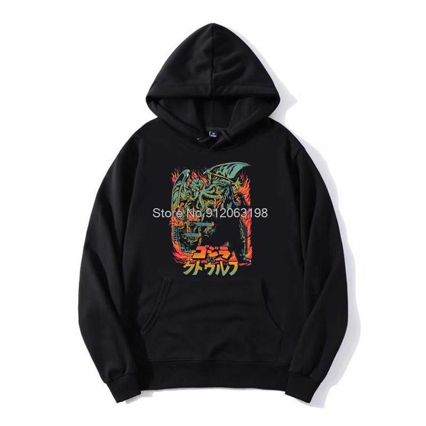 

men's hoodies & sweatshirts ocs necronomicon lovecraft hoodie clash of gods cthulhu men hooded fleece sweatshirt streetwear, Black