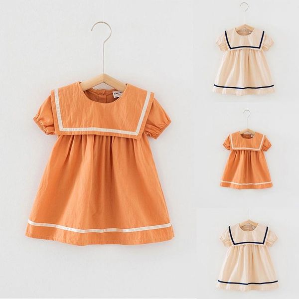

girl's dresses toddler baby girls summer short sleeve loose dress college navy sailor style lapel striped flared button infant, Red;yellow