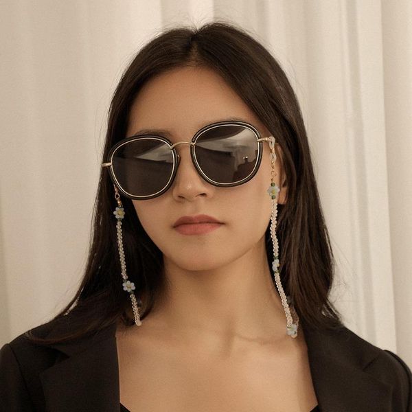 

chains european put lost mask chain rice beads hanging fashion crystal small flower glasses multipurpose necklace, Silver