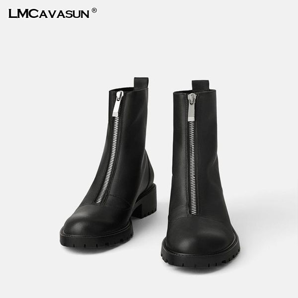 

boots lmcavasun 2021 autumn winter women's round toe short mid-heel platform zipper single, Black