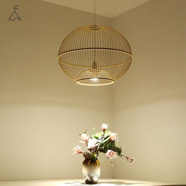 

pendant lamps chinese bamboo wicker rattan ball cage lights vintage dress rustic hanglamp living dining room home decor lamp