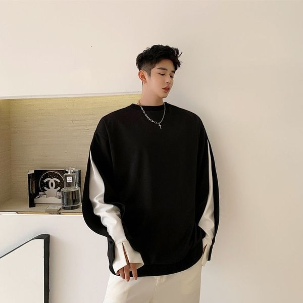 

men's hoodies & sweatshirts loose two-piece color coats long sleeves white cotton casual pullover fashion print oversized g5f1, Black