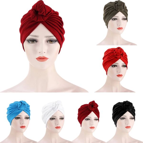 

ladies turban bonnet soild color knot inner hijab caps african twist headwrap women head wraps india hat hijabs cap fashion accessories, Blue;gray