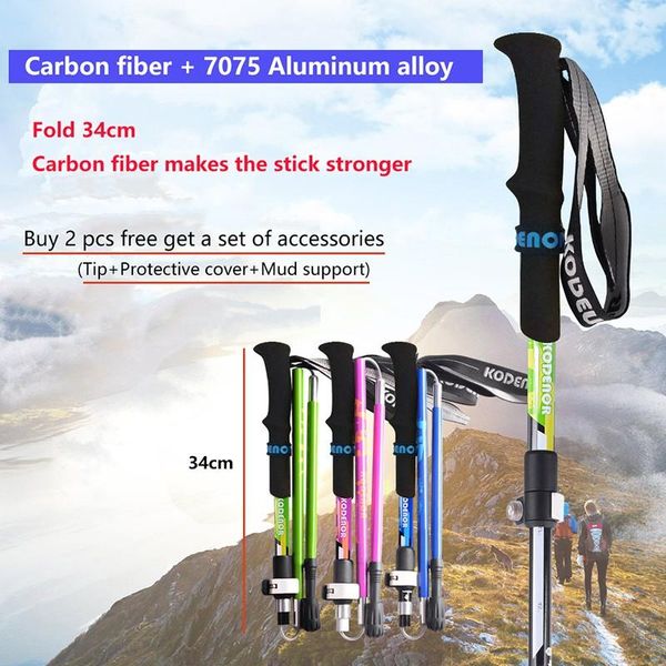 

trekking poles outdoor fold walking stick carbon fiber and aluminum alloy nordic cane hiking ski