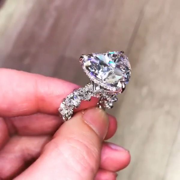

luxury heart ring real 925 sterling silver bijou 8ct 5a cz engagement wedding band rings for women men vintage party jewelry, Slivery;golden