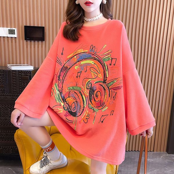 

sweater thin loose large women's drs 2021 autumn korean printed student round neck long sleeve coat, Black