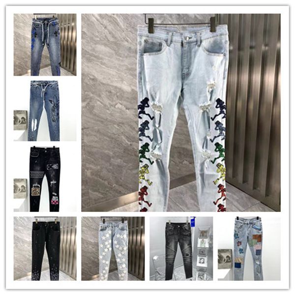 Mens Designer Jeans Múltiplos Estilos Homens Denim Diamante Decoração Bordado Snake Calças Vintage Moda Motocicleta Biker Motocicleta Jean