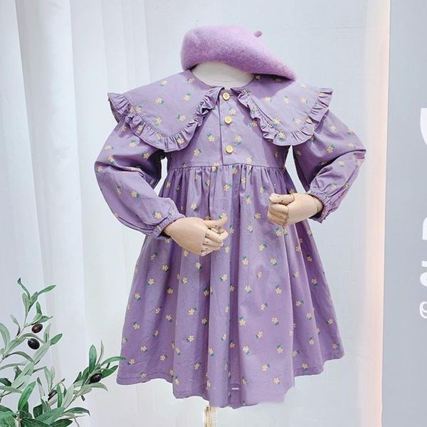 

girl's dresses autumn girls dress children clothing baby kids country style floret pleated collar long sleeve princess for, Red;yellow