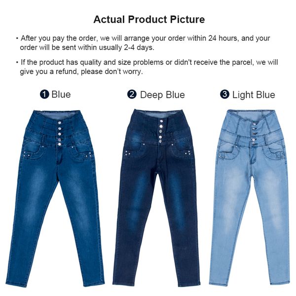 

women stretchy denim trousers slim fitted casual black blue skinny waist buttons high street jeans streetwear pants