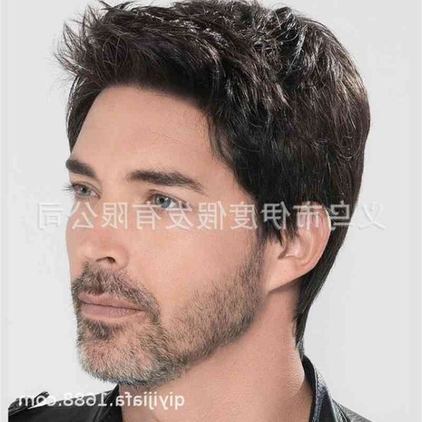 

wig men's fashion new inclined bangs short curly head cover, Black