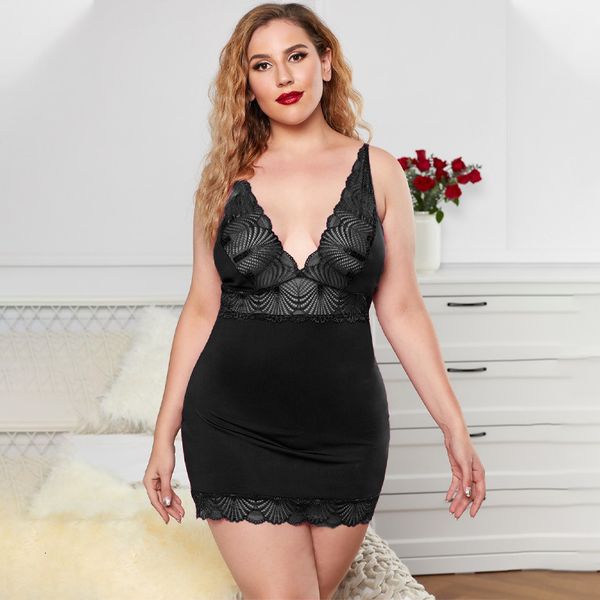 

underwear shiying lace fat mm home nightdress new large size fun dress, Black;red