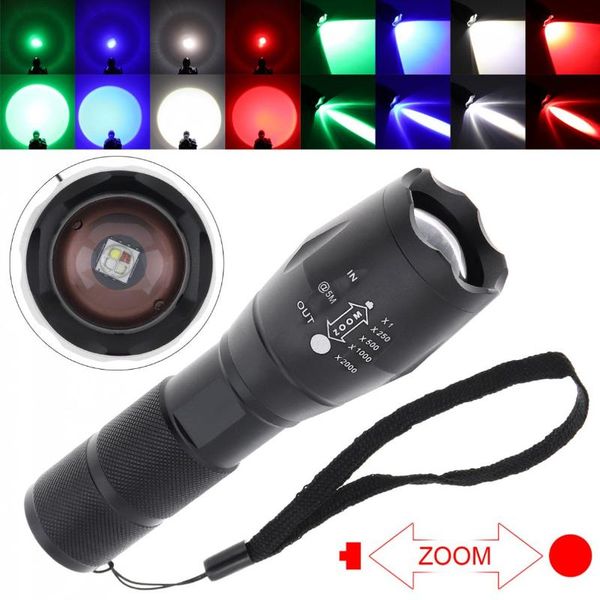 

light modes red green blue white led tactical with adjustable focus waterproof flashlights torches