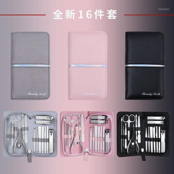 

pro manicure tools set 16pcs facial hand foot care exfoliating pedicure pusher nails clipper scissors tweezer nail art tools1